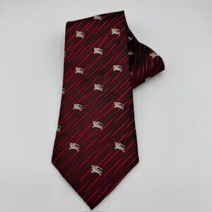 Burberry Equestrian Knight Logo Red and Black Silk Tie